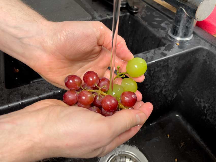 spoel de druiven voor het drogen goed af met water